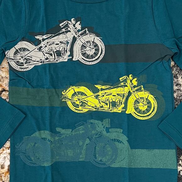 NWT J. Crew Boys' Aqua Green W/Motorcycle Graphic Long Sleeve Tee - Picture 4 of 10